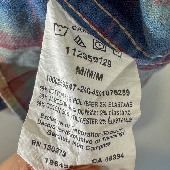 Wrangler Western Plaid Flannel Shirt | Blue, Red, Yellow Stretch Cotton Blend - Picture 5 of 6